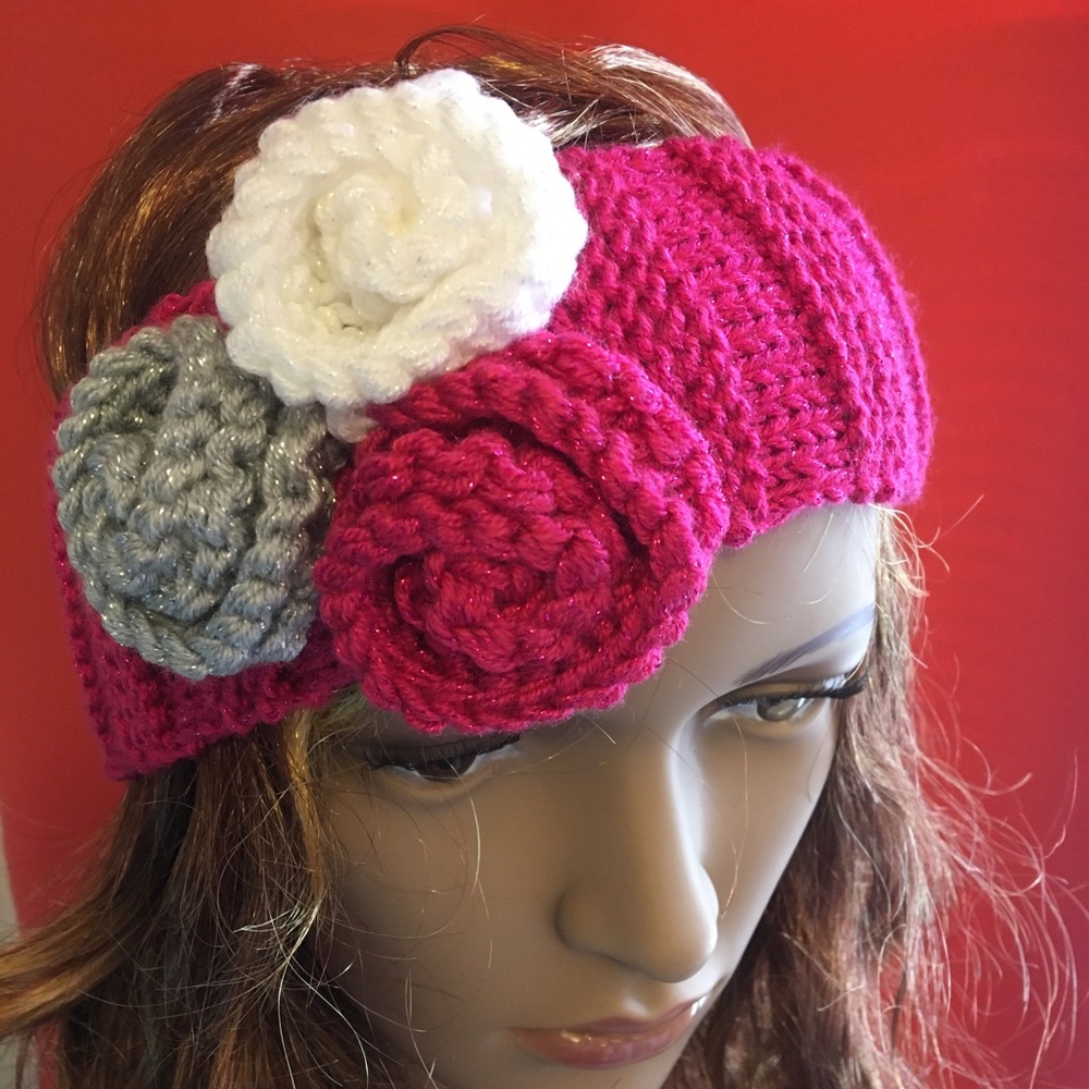 Metallic Rosebud Headband by NanaBee Knits
